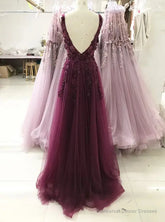 A-line V-neckline Flowers Tulle  Evening Dress Prom Dress, Long Wedding Party Dress